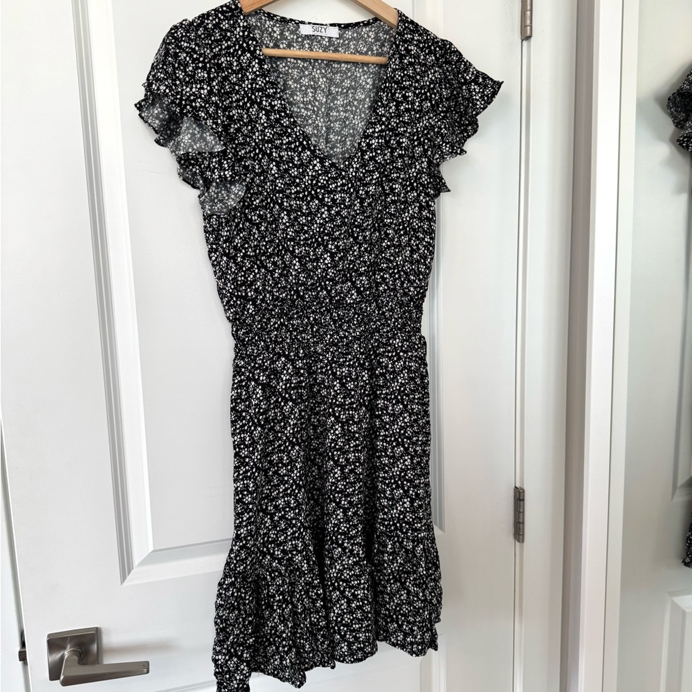 Black and White Ruffled Mini Dress